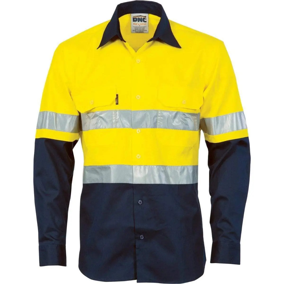 Dnc Workwear Hi-vis Cool-breeze Vertical Vented Long Sleeve Cotton Shirt With Generic Reflective Tape - 3984 Metro Workwear.